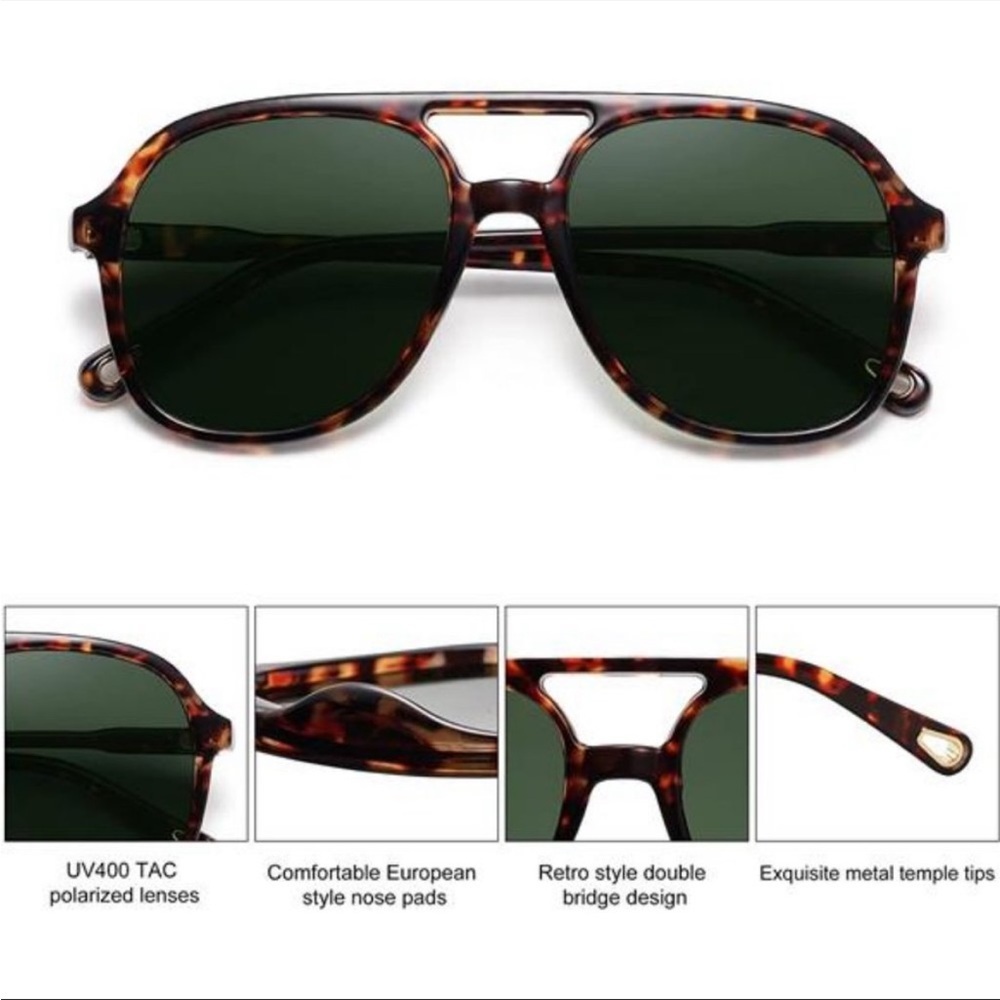 Retro Square Polarized Aviator Sunglasses Womens Mens 70s Vintage Double *New * - Picture 2 of 4